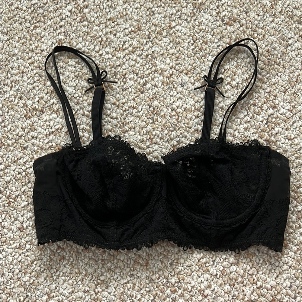 aerie Real Power Balconette Black Lace Sexy Bra with Removable Straps Size 34B